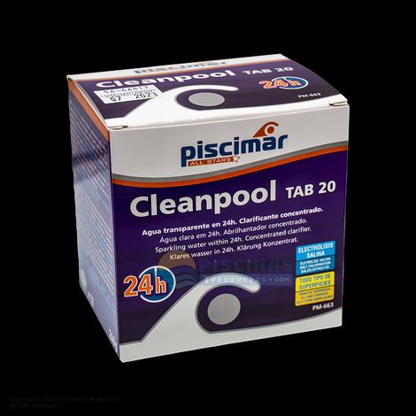 Clarifiant de piscine Cleanpool TAB 20 – Lot de 12 galets de 20 grs – Compatible avec tous systèmes de filtration – Clarifie l'eau en 24h – Piscimar