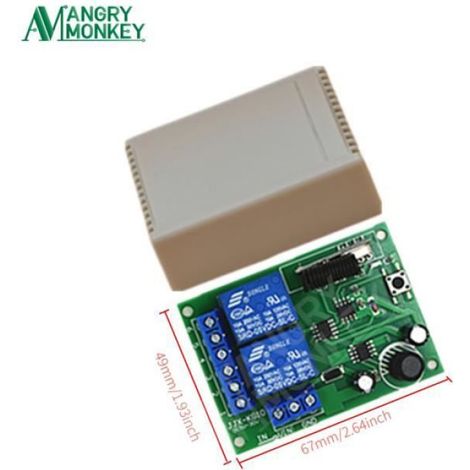 Module Relais Rf - Télécommande Sans Fil - 433 Mhz - 2 Canaux - Dc 12 V / 24 V - Pour Porte De Garage - Éclairage - Automatisation Domestique - 1 Récepteur + 3 Télécommandes (1/4)