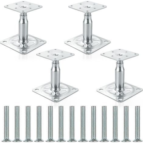 Set aus 4 verstellbaren Pfostenhaltern, Pfostenstützen, verzinkt, 100 bis 150 mm, höhenverstellbar, für Zäune, Unterstände, Carports, Pergolen, Bauarbeiten