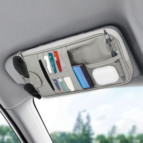 Leather Car Sun Visor Organizer, Glasses Holder for Car, Car Organizer for Cards License Pen Document (1/5)