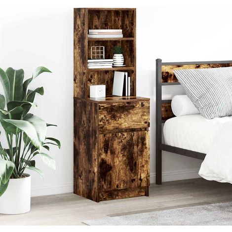 Mesilla de noche-Mesita de noche-Mesapara Dormitorio roble ahumado 39x35x125 cm Madera ingeniería