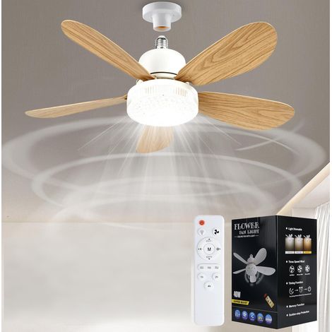 Ventilateur plafonnier – télécommande LED 3 tons blanc chaud/froid – 40W culot E26/E27 – 20.5 pouces – design bois – salon et chambre (1/5)