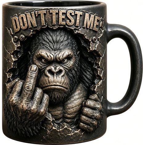 Tasse à café humoristique « Don't Test Me Gorilla » avec motif « Don't Test Me Before Coffee » - Noir - Cadeau de bureau pour collègues de travail et amis (B) (1/5)