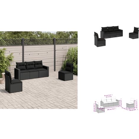 5-tlg. Garten-Sofagarnitur mit Kissen Schwarz Poly Rattan - Gartensofas - Outdoor Möbel - Gartenmöbel Set - Rattan Sofa - Lounge Set (1/3)