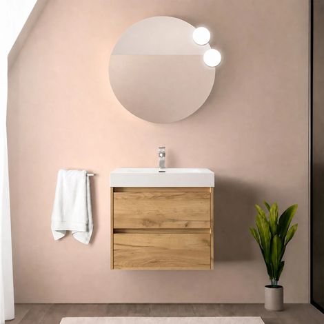 Mobile bagno sospeso 70 cm rovere africa con due cassetti e lavabo in resina Gaya (1/5)