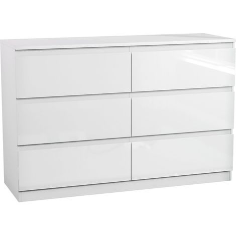 Glinton 6 Drawer Chest of Drawers High Gloss Bedroom Storage Furniture, 100% FSC, White