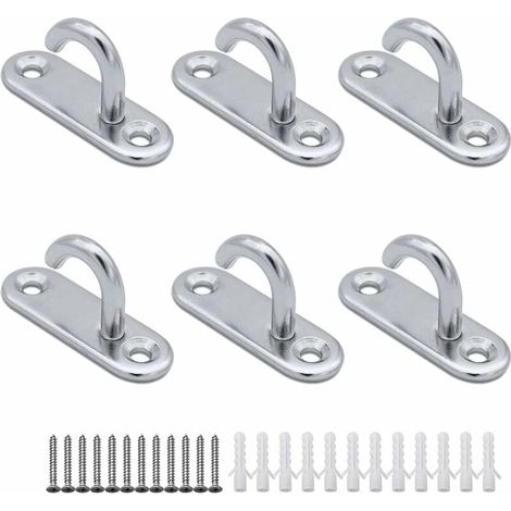 Ahlsen (6 piezas) Ganchos de techo M5 de acero inoxidable 304 Ganchos ovalados abiertos Placa con ojales Anclaje Tornillos de pared Ganchos de montaje para colgar cestas de plantas Herramienta para ve (1/5)