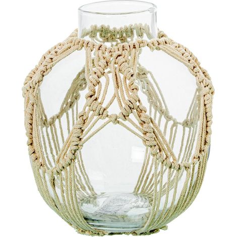 Vase Rond en Verre avec Corde Transparente et Naturelle 15 x 15 x 17 cm (1/4)