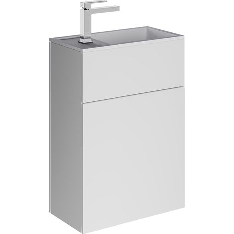 BERNSTEIN - Mobile lavabo sospeso MDF bianco opaco, lavabo bianco opaco + foro rubinetto e scarico, cerniera porta a destra - 50x26x72cm - KONDA	Bianco opaco, Bianco opaco