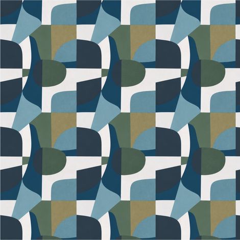 Geometric Wallpaper Blue Green Ochre Abstract Smooth Paper Paste the Wall (1/4)