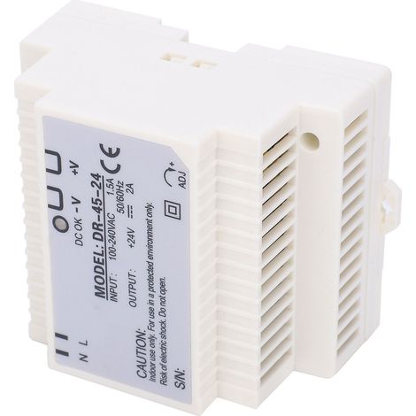 Alimentation à découpage 45W 24V rail DIN, transformateur 100-240VAC vers 24VDC, DR-45-24, bloc d'alimentation unique sortie pour armoire électrique (1/5)