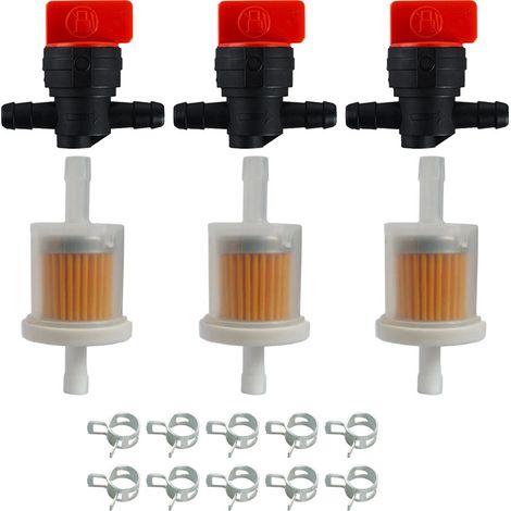 Llaves de purga de combustible de 1/4" con filtros de combustible en línea, kit de abrazaderas y válvulas de cierre para Briggs & Stratton 698183, 494768, 493960, 491860 y 69103 (1/5)