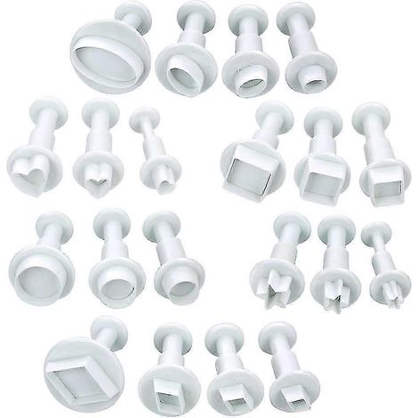 Lot de 20 mini emporte-pièces pour fondant, biscuits et décoration de gâteaux (carrés, ronds, cœurs, ovales, pentagonaux, etc.). (1/4)