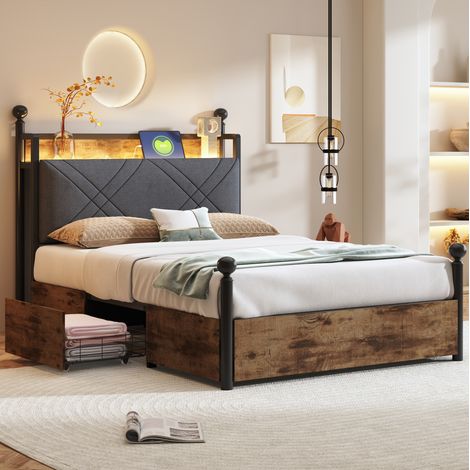 MEUBLIV Bettgestell 90x190 cm Schwarz – mit Stauraum und LED, ohne Matratze (1/5)