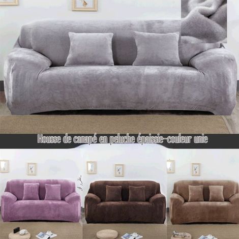 Housse de Canapé en Velours Extensible - 2 Places (145-185 cm) - Protection et Élégance-Beige (1/4)