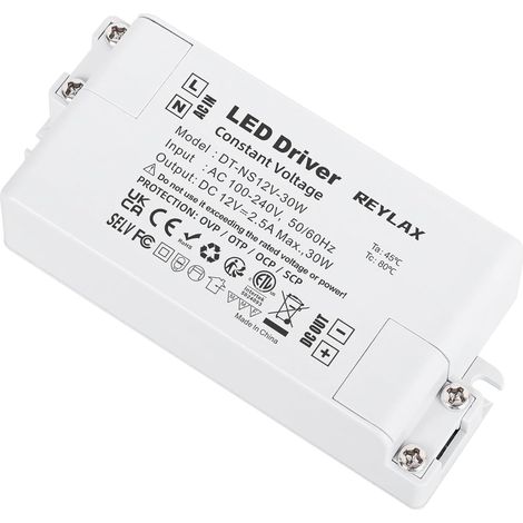 Transformateur LED 12V 30W, 220V à 2.5A, Alimentation Basse Tension AC/DC, Driver de Tension Constante pour Bandes, Lampes et Projecteurs Enfoncés (1/5)