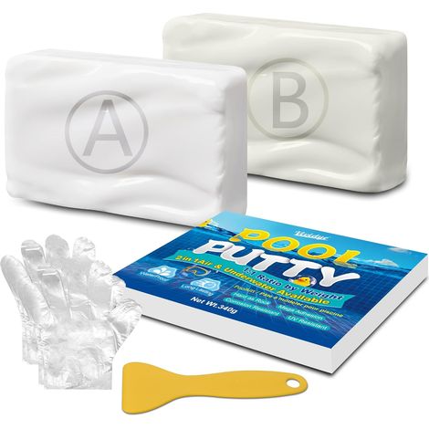 Mastic pour Piscine - 340g Mastic Époxy Bi Composant pour Réparer les Fuites sous l'eau ou au-dessus, Idéal pour Carrelage, Béton, Ciment, Bois, Plastique etc, Peut être Poncé, Percé et Peint (Blanc) (1/5)