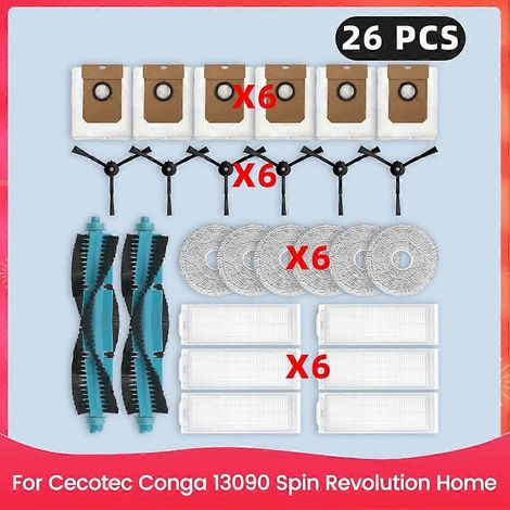 Pour Cecotec Conga 13090 Spin Revolution Home pièce détachée Main Side Brosse HEPA Filtre Serpillière Cloth Dust Bags Accessoires (1/5)