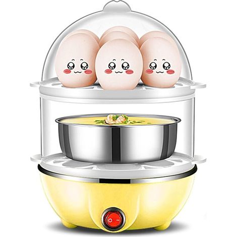 Cuiseur à œufs électrique 350 W, 2 couches, capacité de 14 œufs, arrêt automatique, pour œufs durs, appareils spéciaux (double couche jaune)