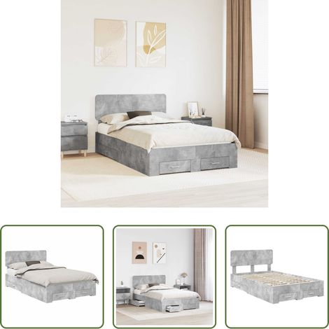 vidaXL Stauraum Bett -  Bettrahmen mit Kopfteil Beton Grau 120 x 190 cm Holzwerkstoff (1/5)