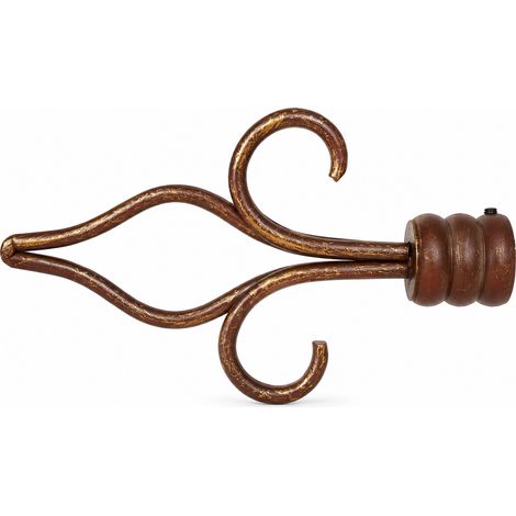 Lot de 2 embouts fleur de lys de tringle à rideaux Ø20 mm en fer forgé – Rouille et or (1/4)
