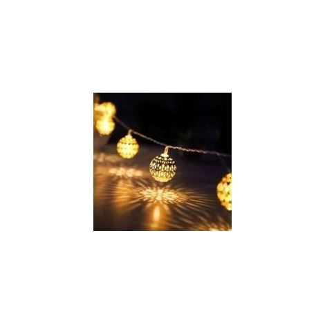 Guirlande lumineuse LED marocaine avec prise, 20 boules en métal doré à motifs, pour mariage, vacances, Noël, intérieur et extérieur, multifonctionnelle avec minuterie, 3 mètres, extensible [Classe én (1/5)
