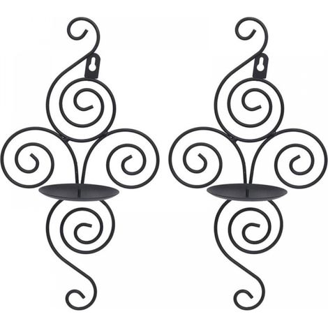 Set of 2 Metal Wall Mounted Candle Holders, Hanging Iron Candlestick Holders for Black Iron Wall Candle Holders for Home Decoration (1/5)