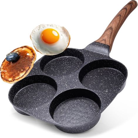 Sart茅n de granito para huevos, 4 agujeros, negro y madera, 19x19 cm (1/5)