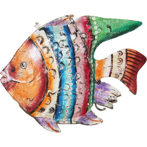 Mehrfarbige Fischfigur für Zuhause, maritime Dekoration, Metalldesign, maritimer Stil, ideales Geschenk