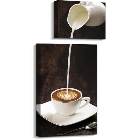 Lot de 2 Posters de Cuisine avec Cadre, Carré avec Motif Café (1/5)