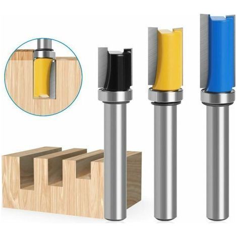 pair 3 Pièces 8mm Fraise Carbure Defonceuse, avec Roulement Supérieur Fraise Fraises, Fraise de Copiage Fermement (1/4)