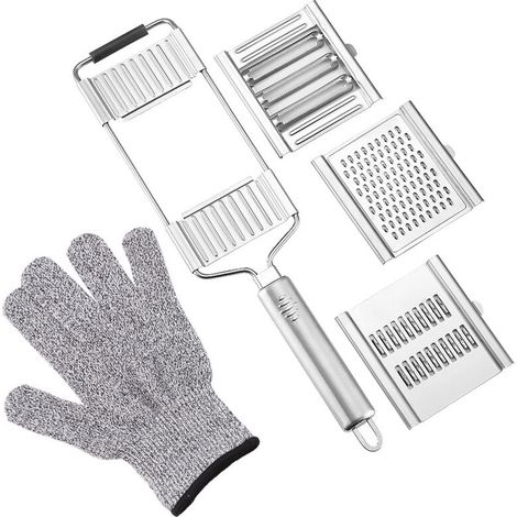 Improved Vegetable Slicer 4-in-1 Multi-Function Vegetable Chopper Stainless steel vegetable cutter for vegetables, fruits, cheese, lemon in the kitchen (4 in 1 + glove)