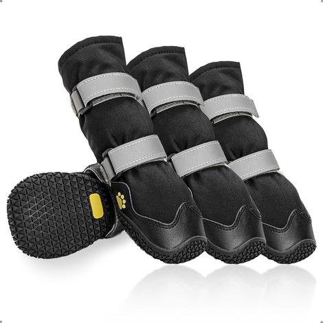 Hundeschuhe mit reflektierenden Streifen, rutschfesten und wasserdichten Sohlen, Pfotenschutz, 4er-Pack, Größe L, schwarz (1/5)