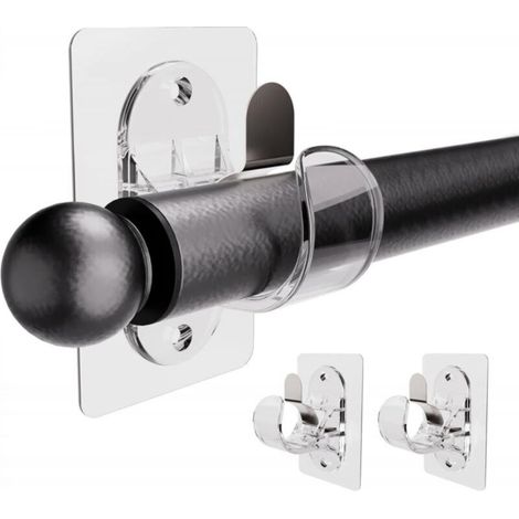 Set mit 2 bohrfreien Gardinenstangenhalterungen, selbstklebenden Haken, verstellbar, nagelfrei, stabile Klebehaken (transparent)