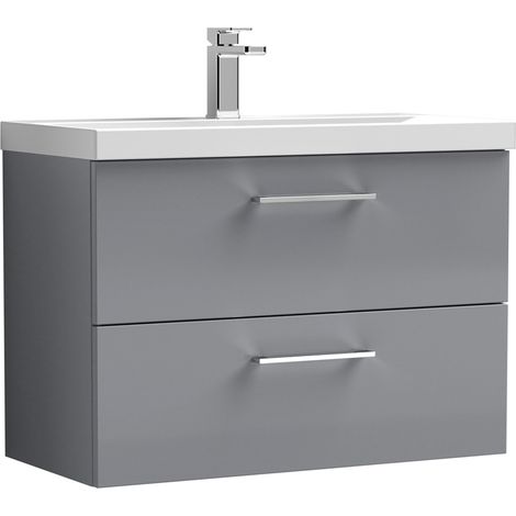 Nuie Arno Satin Grey 800mm Wall Hung 2 Drawer Vanity Unit and Thin Edge Ceramic Basin - ARN2226D (1/3)