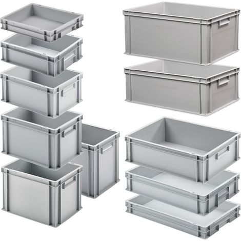 BRB Set mit 11 Eurobehältern in 11 versch. Größen/Höhen, 6x 400x300 / 5x 600x400 mm, grau