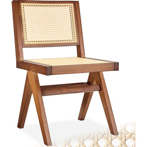 Chaise en bois avec cannage viennois design boho chêne foncé (1/5)