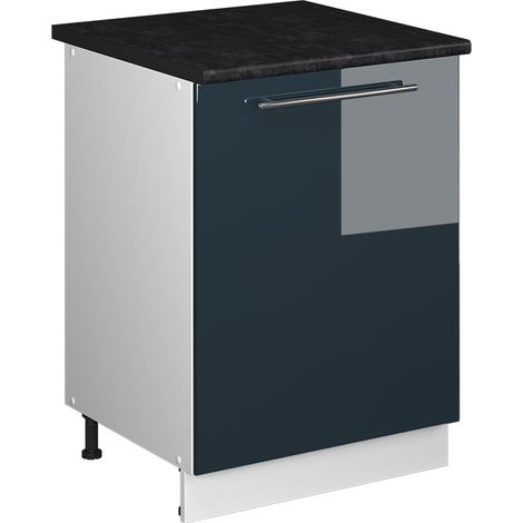 Mobiletto base cucina Fame-Line, Blu scuro lucido/Bianco, 60 cm 1 anta con piano di lavoro, Vicco (1/5)