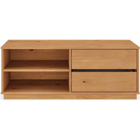 Meuble TV MAITE L 110 cm 2 tiroirs en bois massif - Coloris chêne (1/4)