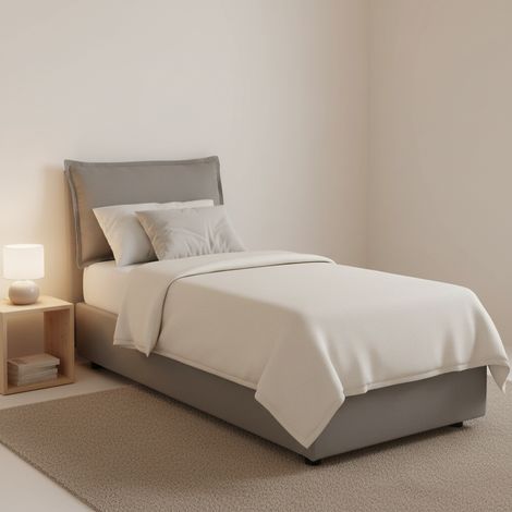 Dmora - Cama individual Dcrnigo, Cama contenedor con revestimiento de tela, 100% Made in Italy, Apertura frontal, con colchón Cm 90x200 incluido, Gris (1/5)
