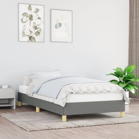 Lit adulte Cadre de lit Lit Grand Gris foncé 100 x 200 cm Tissu FR96824 (1/5)