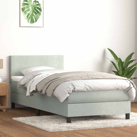 Boxspringbett mit Matratze & LED Hellgrau 90x210 cm Samt