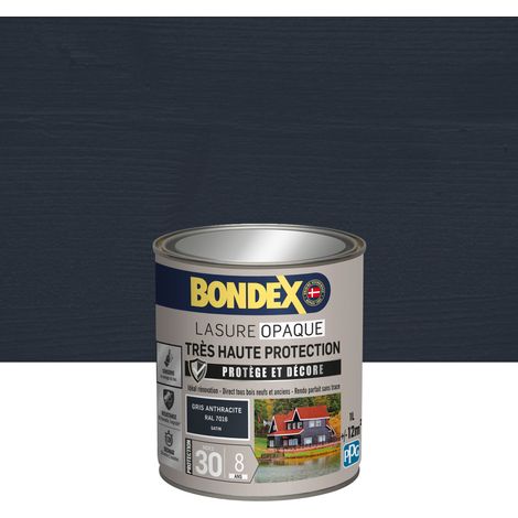 Bondex – Lasure extérieure opaque très haute protection 8 ans – 1L – Gris anthracite RAL 7016 – Satin – Anti-UV et fongicide
