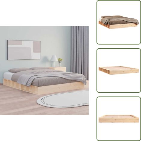 The Living Store Cadre de lit sans matelas 160x200 cm bois massif - Cadre De Lit - Lit Double - Bois Massif - Design Rustique - Chambre À Coucher (1/5)