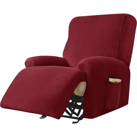 Housse de Fauteuil Relax Doux Velours Extensible, Rouge Bordeaux (1/5)