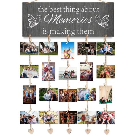 Pele Mele Photo Mural, Porte Photo Mural, Photos Murale en Bois avec 20 Pince a Linge Bois, Cadre Photos Murale pour Exposition de Mémoire, Mariages, Fêtes, Anniversaires Décoration (1/5)
