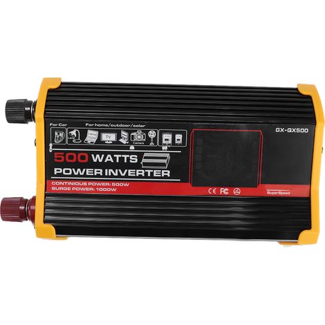Convertisseur 500W 12V DC vers 110V AC avec écran couleur, transformateur inverseur noir, affichage automatique, alimentation pour camping et voiture (1/5)