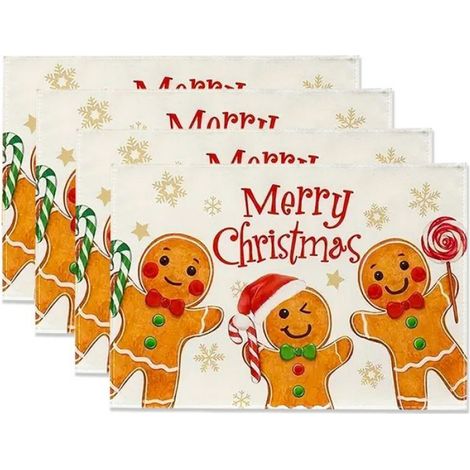4 Pièces Arbres de Noël Neige Rose Napperons de Noël Tapis de Table D'Hiver pour Cuisine Salle à Manger Décoration P (1/4)
