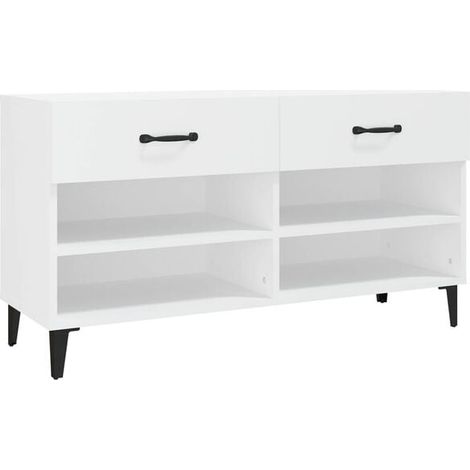 Meuble à chaussures blanc, 102x35x55 cm, en bois composite. (1/5)