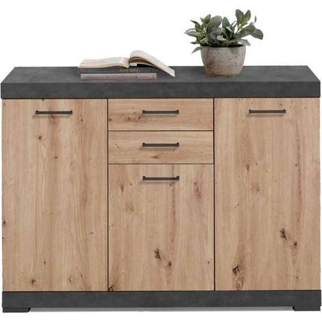 Commode 3 Portes & 2 Tiroirs "Cazeg" 120cm Naturel (1/3)